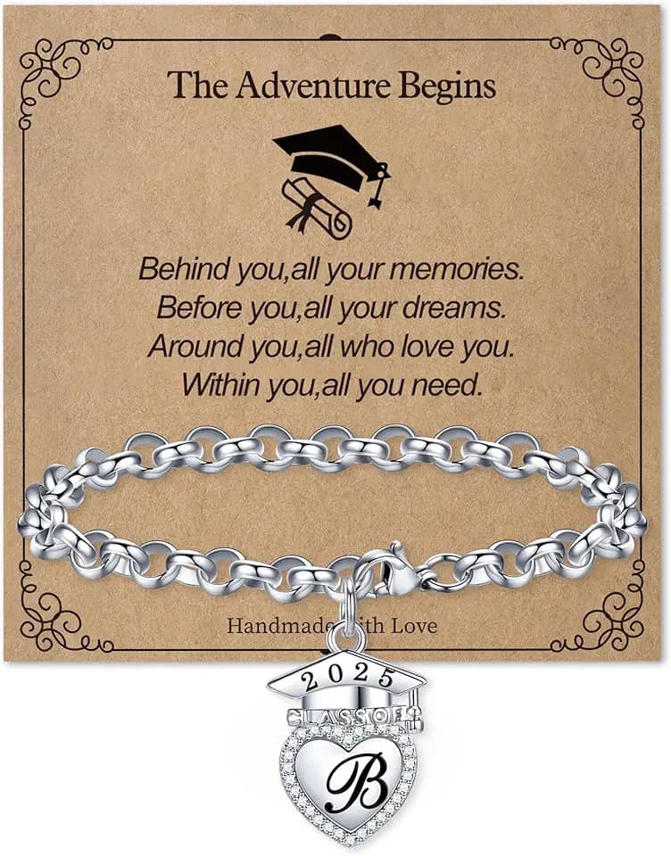 Presentes de formatura para sua faculdade 2025, coração inicial A - z pulseira pingente prata, classe de, presente inspirador, melhores amigos do ensino médio