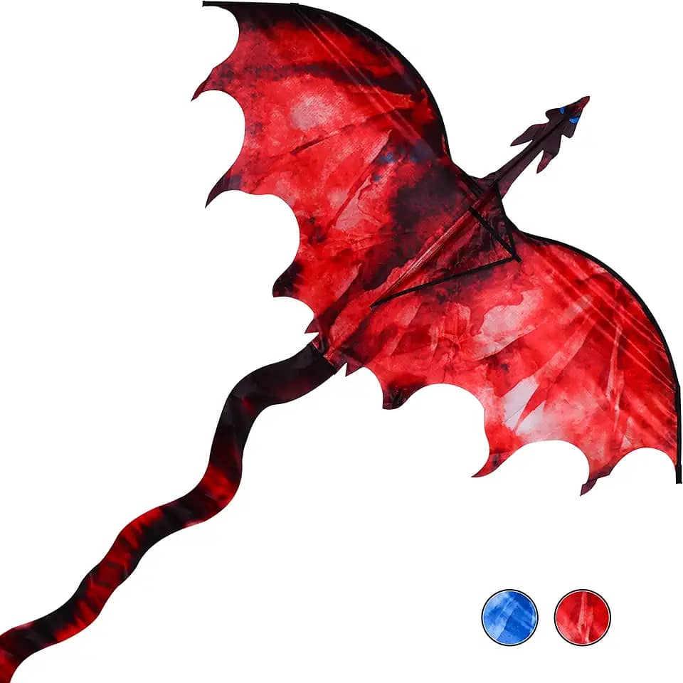 JEKOSEN Fiery Dragon 54 'Enorme Pipa Para Crianças E Adultos Fácil De Voar Corda De Linha Única Com Cauda De 160' Para Viagens À Praia, Parque, Família, Jogos E Atividades Ao Ar Livre