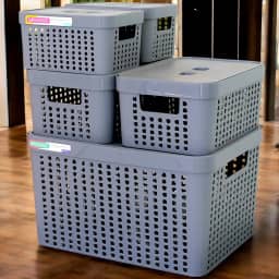 Kit 5 Caixas Organizadoras com Tampa Plástico Resistente Multiuso Armário Cozinha Lavanderia (CINZA)