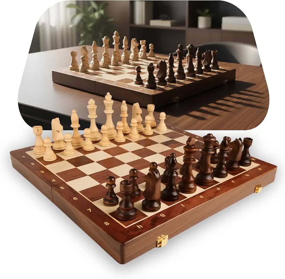 Jogo Xadrez Clássico Profissional Grande Luxo Tabuleiro Peças 100% Madeira Reflorestada Acabamento em Verniz com Rainhas Extras