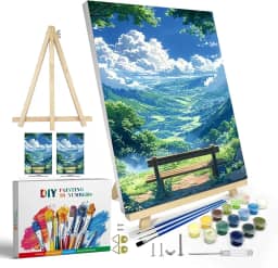 JOOZ Kit de pintura por números para adultos com moldura, paisagem de montanha por número com cavalete, kits de pintura por números DIY para adultos