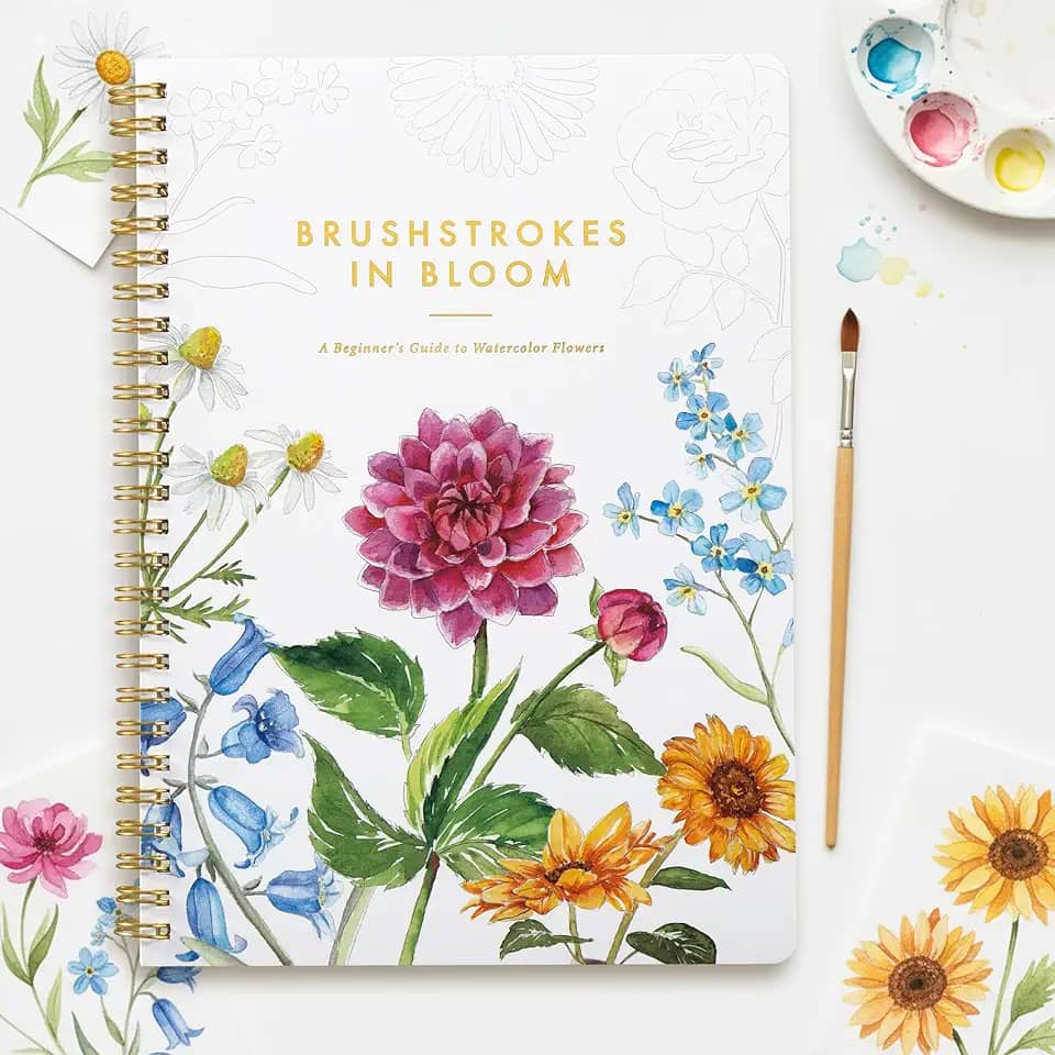 Lindo caderno de exercícios em aquarela para iniciantes - Livro de colorir de água relaxante e fácil de pintar com desenhos florais em papel premium - perfeito para presentear para despertar