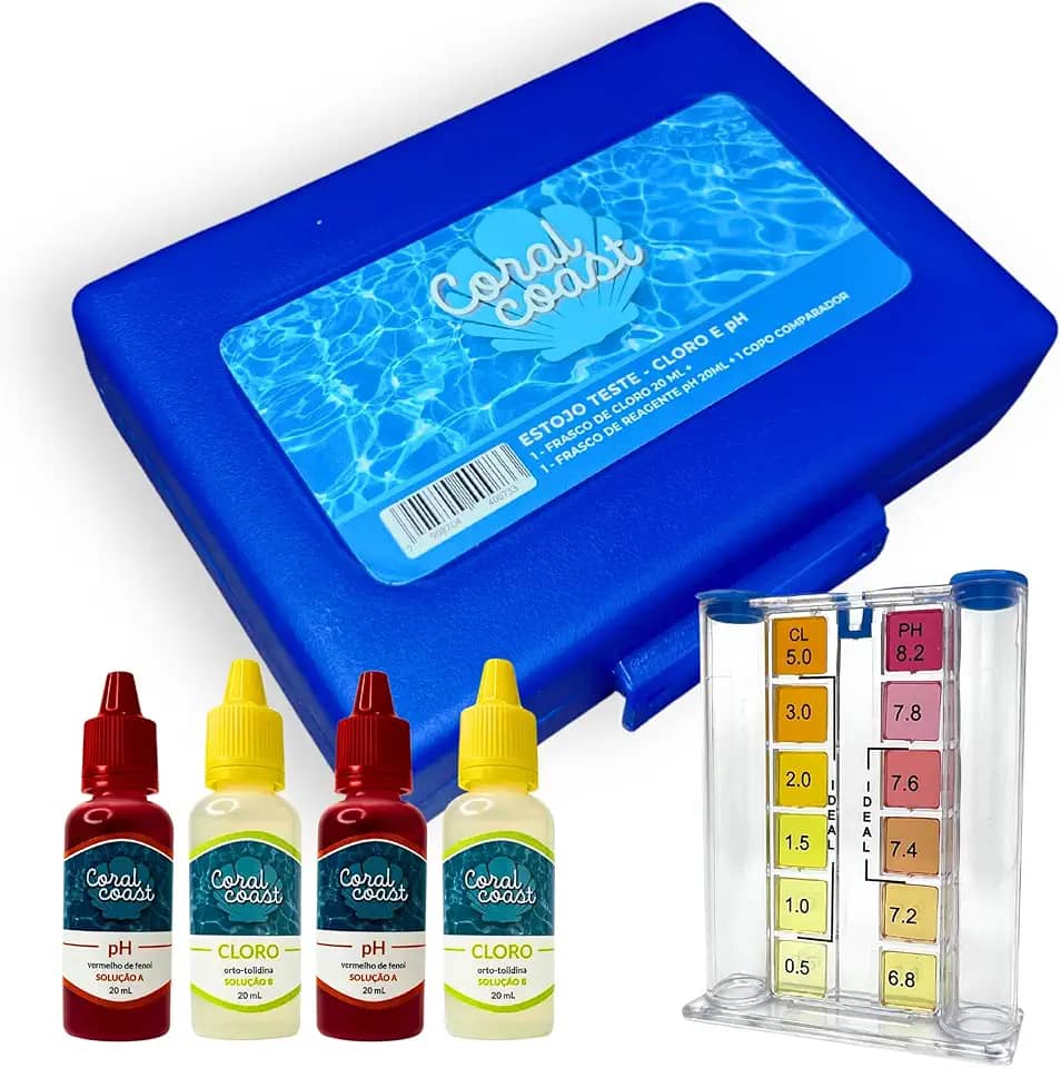 Estojo Medidor PH e Cloro + 2 Reagentes Extras CORAL COAST Kit Limpeza Manutenção Piscina Para Teste de Água Cristalina Verão