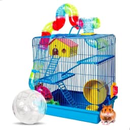 Gaiola Hamster Labirinto 3 Andares Tubo + Globo Para Exercícios JelPlast (Azul)