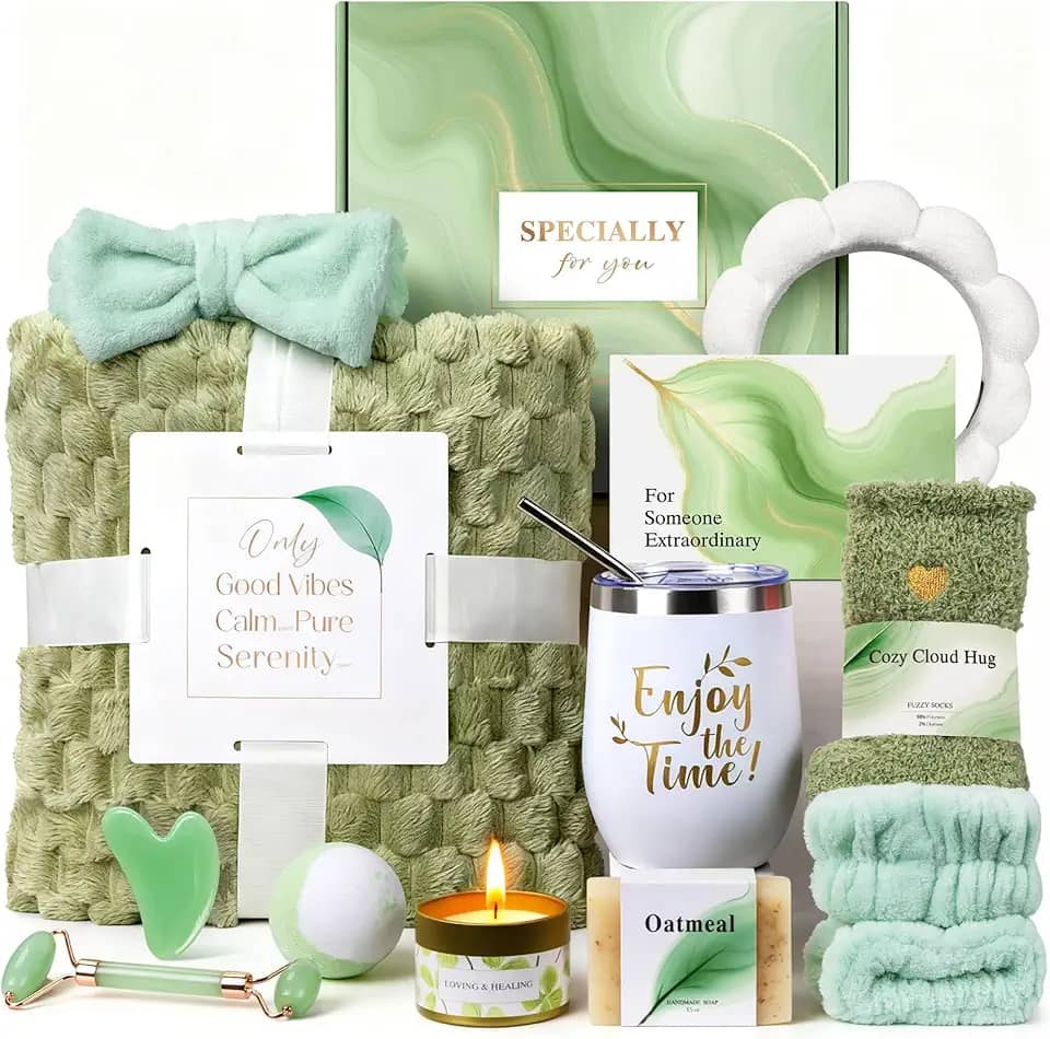Kit de autocuidado - Presentes de spa, presentes relaxantes para mulheres, conjunto de cestas de autocuidado, alívio de estresse, cestas de presente para mulheres, presentes aconchegantes e relaxantes