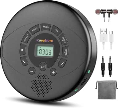 Leitor de CD portátil, recarregável Discman, leitor de CD Walkman com alto-falante, fones de ouvido, CD-R, MP3 USB playable, anti Skip CD Play para carro, adequado para uso pessoal ou multiusuários