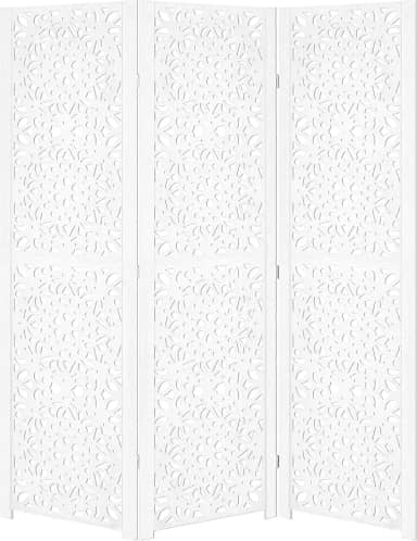 Biombo Pintado Divisoria Separador de Ambiente MDF Preto ou Branco (Branco, 3 Mandala)