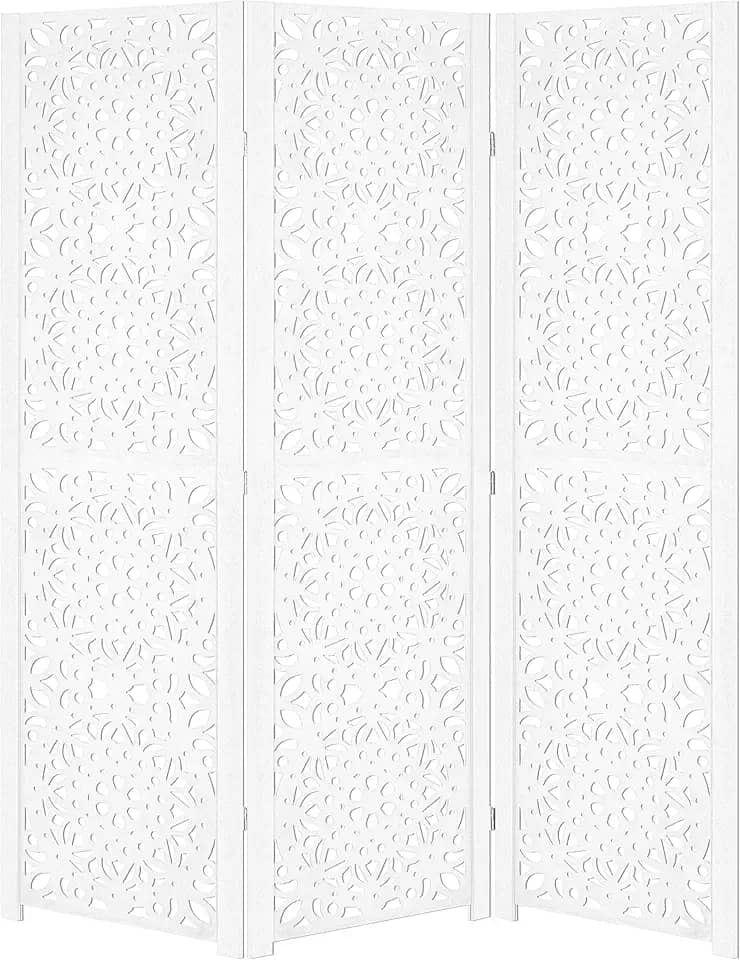 Biombo Pintado Divisoria Separador de Ambiente MDF Preto ou Branco (Branco, 3 Mandala)