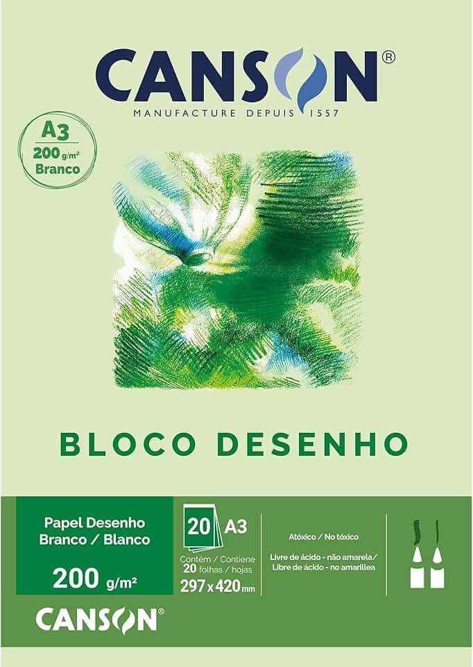 CANSON Tecnica, Papel para Desenho em Bloco, Gramatura 200 g/m², Tamanho A3, Cor Branco