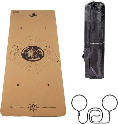 EKE Tapete de ioga de cortiça com linhas de alinhamento - superfície antiderrapante à prova de suor - materiais 100% recicláveis - Ecológico - ideal para ioga quente