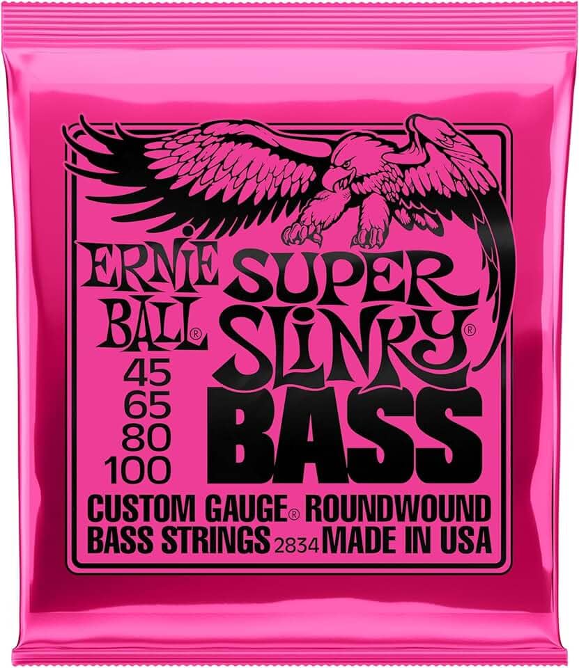 Cordas para baixo Ernie Ball Super Slinky P02834, revestimento de níquel, calibre 45-100