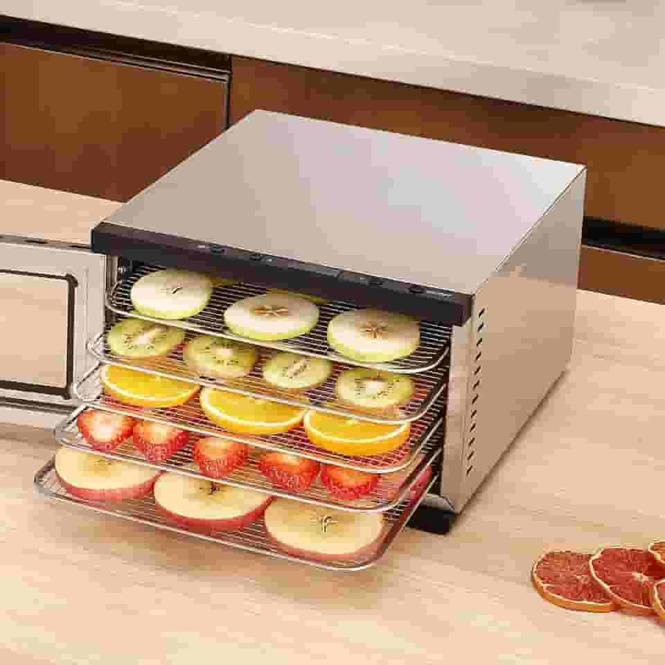 vassillias Desidratador De Alimentos - 5 Bandejas De Aço Inoxidável, Temporizador Digital Ajustável, 400 W, 80 °C, Controle De Temperatura, Mini Secador Para Carne Seca, Ervas, Carne, Carne Bovina,