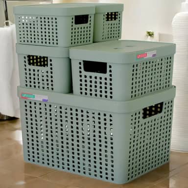 Kit 5 Caixas Organizadoras com Tampa Plástico Resistente Multiuso Armário Cozinha Lavanderia (VERDE)