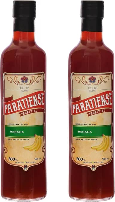 Kit 2 Licores de Banana Paratiense 500 ml Creme Fino Nacional Tradicional Coquetéis Exóticos Sobremesas Lembrancinha Presente Natal