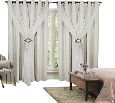 Cortina Corta Luz 4,00m X 2,50m 100% Blackout Com Voil Branco Para Sala Ou Quarto Varão Simples