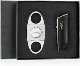 Isqueiros de charuto com cortador conjunto de isqueiro triplo de chama a jato com maçaricos de butano perfurador recarregável para homens (sem gás) (preto)