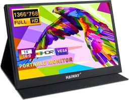 Haiway Monitor portátil, monitor de laptop de 14 polegadas 1366 x 768 RES, monitores externos ultrafinos de segundos monitores externos USB C HDMI para jogos, para laptop, desktop, Mac, telefone, PS4