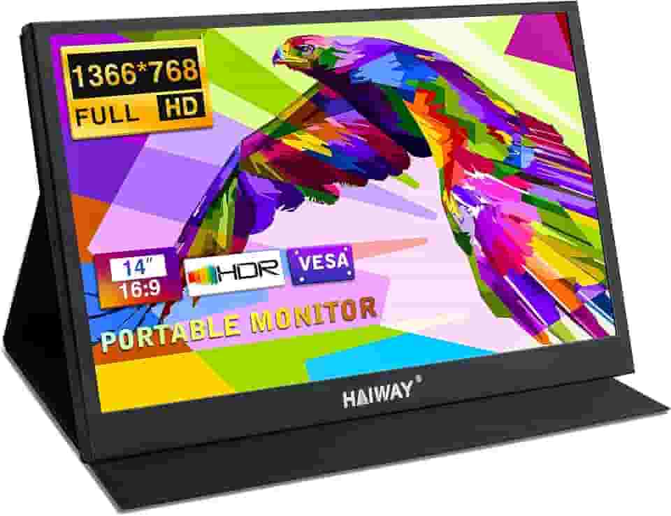Haiway Monitor portátil, monitor de laptop de 14 polegadas 1366 x 768 RES, monitores externos ultrafinos de segundos monitores externos USB C HDMI para jogos, para laptop, desktop, Mac, telefone, PS4