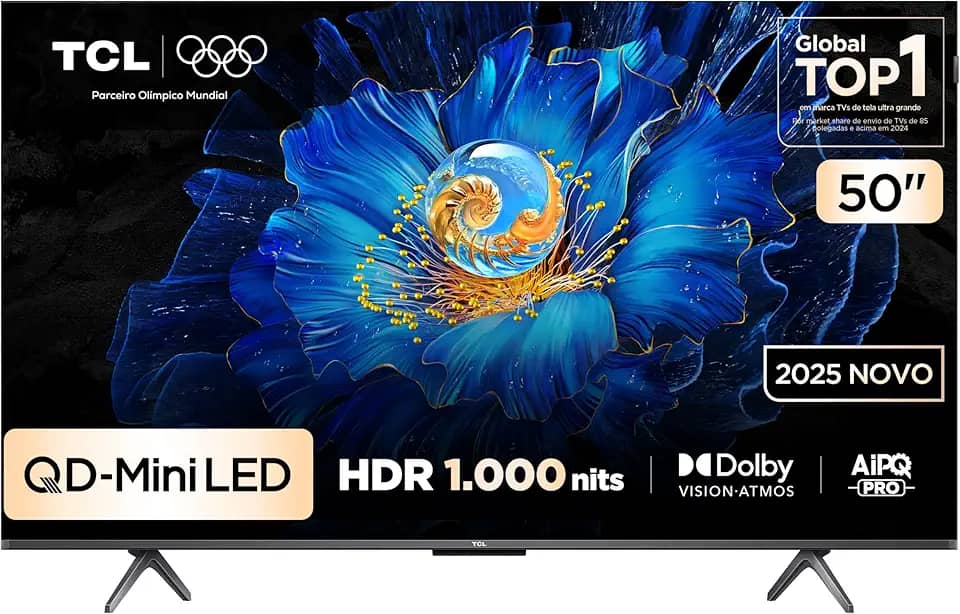 Smart TV TCL 50 Polegadas QLED Mini LED 4K C6KS WiFi Bluetooth Google TV HDR10+ Dolby Atmos 50C6KS