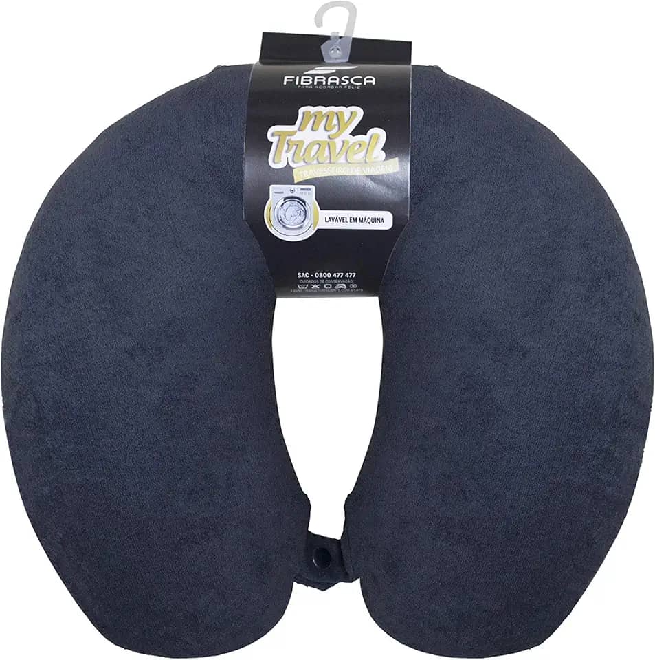 Travesseiro de Viagem My Travel - Fibra Siliconizada - Preto - Fibrasca, Formato 'U' anatomico cervical