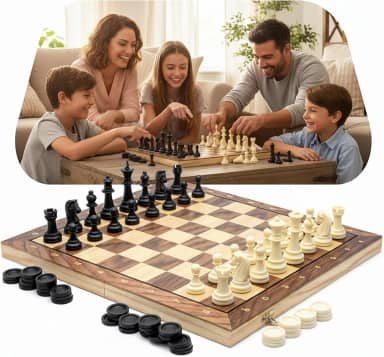 Jogo Xadrez Magnético com Damas e Gamão 3 em 1 Tabuleiro Dobrável 34x34 cm Estilo Estojo Clássico Profissional Luxo Peças Resina de Alto Impacto Recreação Estratégia Tamanho Grande