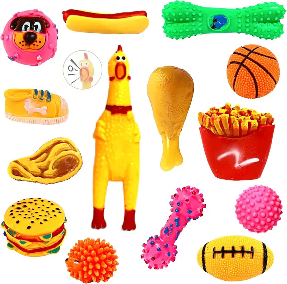 Kit 5un Brinquedo para Filhote Mordedor para cachorros Bolinha Galinha Sonoro Pet