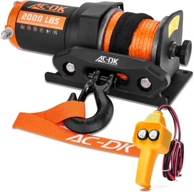 AC-DK Guincho elétrico 12V 907 kg ATV/UTV, guincho de corda sintética off-road para reboque, barco, trailer, guinchos, ATV/UTV com controle remoto amarelo grande e placa de montagem do guincho