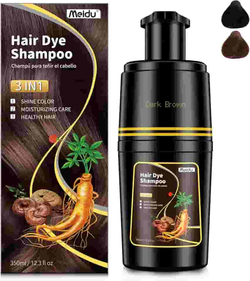IIIMEIDU Shampoo De Tintura De Cabelo Para Cabelos Grisalhos, marrom escuro Hair Dye Shampoo 3 em 1 para mulheres e homens, xampu colorido semipermanente para cobertura de cabelos grisalhos, tintura instantânea natural para cabelos com ingredientes à base de ervas, 350 ml