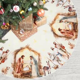 Serencatcher Saia para árvore de Natal, presépio religioso, 122 cm, tapete de saia para árvore de Natal religiosa de 122 cm para Natal, noite santa, férias de inverno, decorações de festa de ano novo