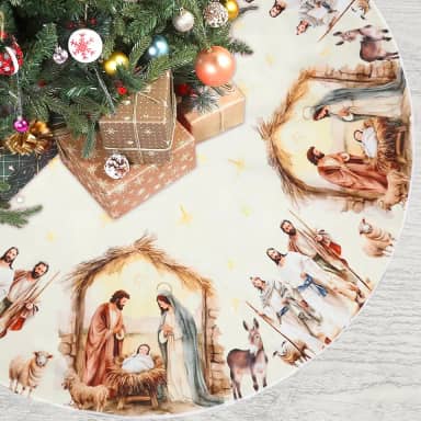 Serencatcher Saia para árvore de Natal, presépio religioso, 122 cm, tapete de saia para árvore de Natal religiosa de 122 cm para Natal, noite santa, férias de inverno, decorações de festa de ano novo