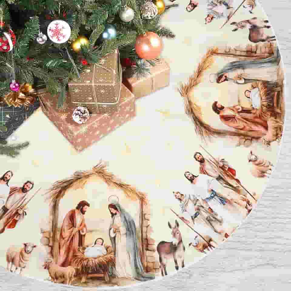 Serencatcher Saia para árvore de Natal, presépio religioso, 122 cm, tapete de saia para árvore de Natal religiosa de 122 cm para Natal, noite santa, férias de inverno, decorações de festa de ano novo