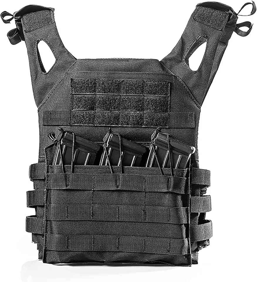 Colete de proteção de segurança ao ar livre para airsoft colete ajustável preto, Preto, Medium