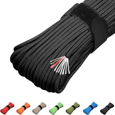 Corda de Paracord 550 4 em 1 de 30 metros Paracord 550 Corda de Fogo 10 Fios, Corda de Paraquedas Militar Americana de 1,8 cm de Diâmetro Tipo III 550 (MIL-C-5040H) com linha de pesca integrada, Cortador de Incêndio