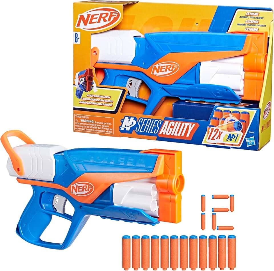 Nerf N Series Agility - Lançador em plástico azul e laranja com 12 dardos Nerf N1 (compatíveis apenas com lançadores N Series), para crianças a partir de 8 anos