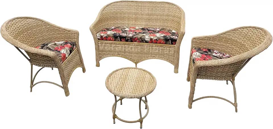 Jogo De Cadeiras Com Sofá Para Área Externa E Interna Fibra Sintética Cor Palha - 2 Cadeiras - 1 Sofá De 2 Lugares E 1 Mesinha De Centro - Maui Preto