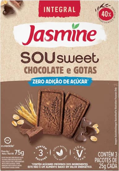 Jasmine Sou Sweet Chocolate com Gotas Integral Zero Açúcar 75g