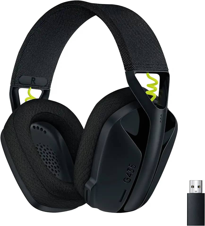 Headset Gamer Sem Fio Logitech G435 LIGHTSPEED, Conexão USB e Bluetooth, Design Leve e Confortável, Microfone Embutido, Bateria de até 18h - Compatível com Dolby Atmos, PC, PS4, PS5, Mobile – Preto