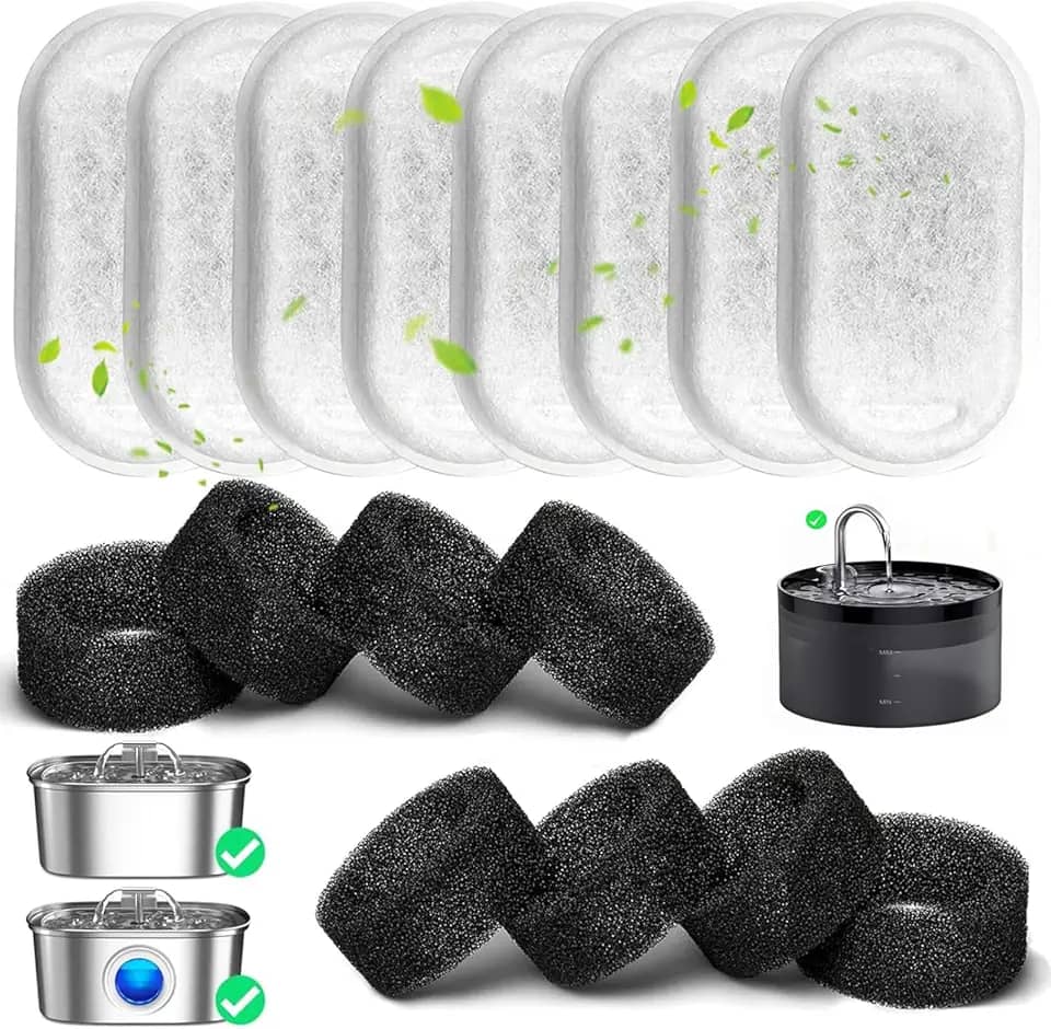 Filtros para bebedouros de gatos e esponjas de pré-filtro para bebedouros automáticos para cães de 3,2 litros (8 kit)