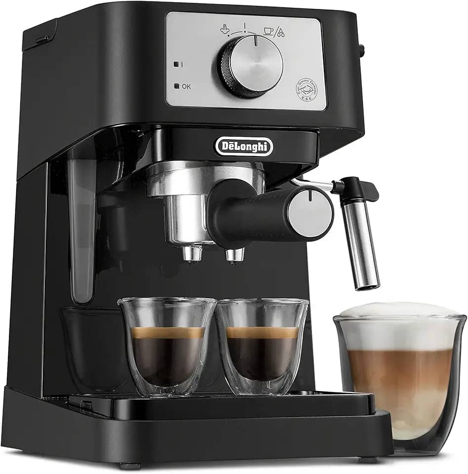 De'Longhi Máquina de café expresso manual Stilosa, cafeteira compacta, bomba de pressão de 15 barras, espumador de leite manual para café expresso único e duplo autêntico, lattes e cappuccinos