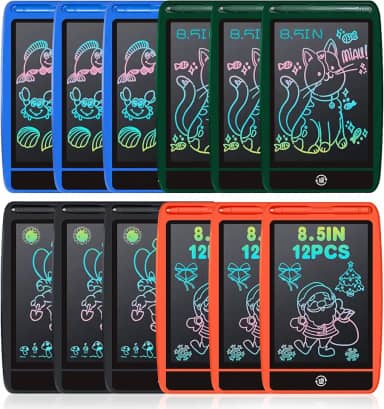 DJZZ Pacote com 12 tabletes de escrita LCD de 8,5 polegadas para crianças, bloco de desenho colorido, quadro de rabisco, esboço, bloco de notas eletrônico, bloco de anotações para aprendizado