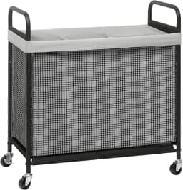 STORAGE MANIAC Cesto de lavanderia com rodinhas com rodas, classificador de roupa de 3 seções, cesto de lavanderia com rodinhas com bolsa removível, cesto de roupas, organizador de lavanderias
