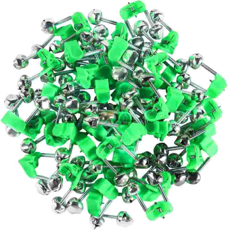 KISEER 50 clipes de sinos de pesca de plástico com alarme de vara de pesca com dois sinos de alerta