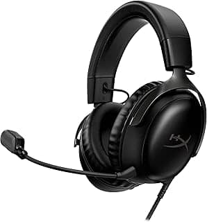 Headset Gamer HyperX Cloud III – Compatível com PC, PS5, Xbox Series X|S, Drivers Angulados de 53mm, Áudio DTS, Microfone de 10 mm, USB-C, USB-A, Fio de 3,5 mm, Preto (727A8AA)