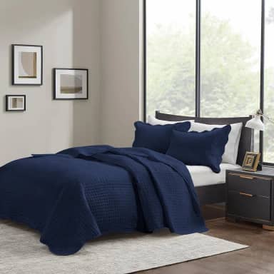 Cobre Leito Colcha Casal 3 peças Dupla Face Micro Percal 150 Fios Matelado Mosaico Pastilha (Azul)