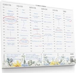 Planner Semanal com Horário A4 – Organização Semanal, Agenda de Mesa com Estampa Floral, 50 Folhas