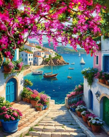 MBNTJHT Kit de pintura de cenário DIY por números para adultos, kits de pintura de paisagem sem moldura por números em tela com pincéis, flores e kits de pintura a óleo do mar para decoração de parede