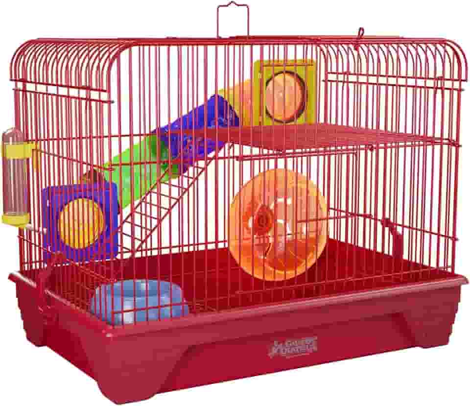 Gaiola para Hamster 2 Andares Colorida Completa com Tubos (Vermelha)