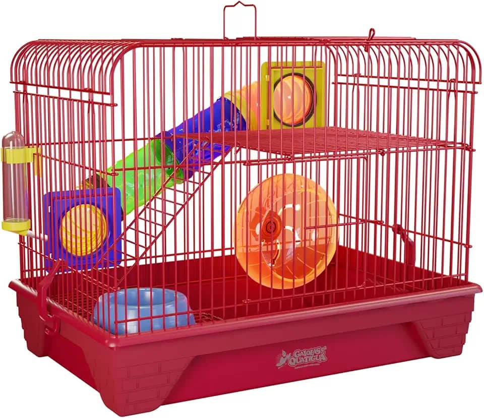 Gaiola para Hamster 2 Andares Colorida Completa com Tubos (Vermelha)