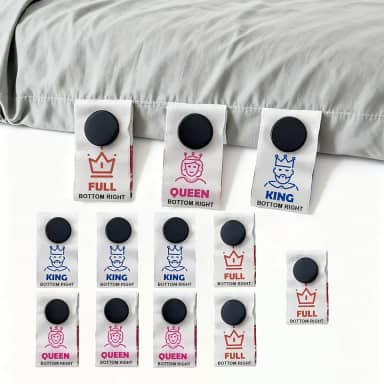 Pacote com 9 etiquetas de lençol de cama, etiquetas de lençol para cama, suportes de lençol para etiquetas, prendedores de lençol de cama coloridas etiquetas de encaixe para king, casal e Queen