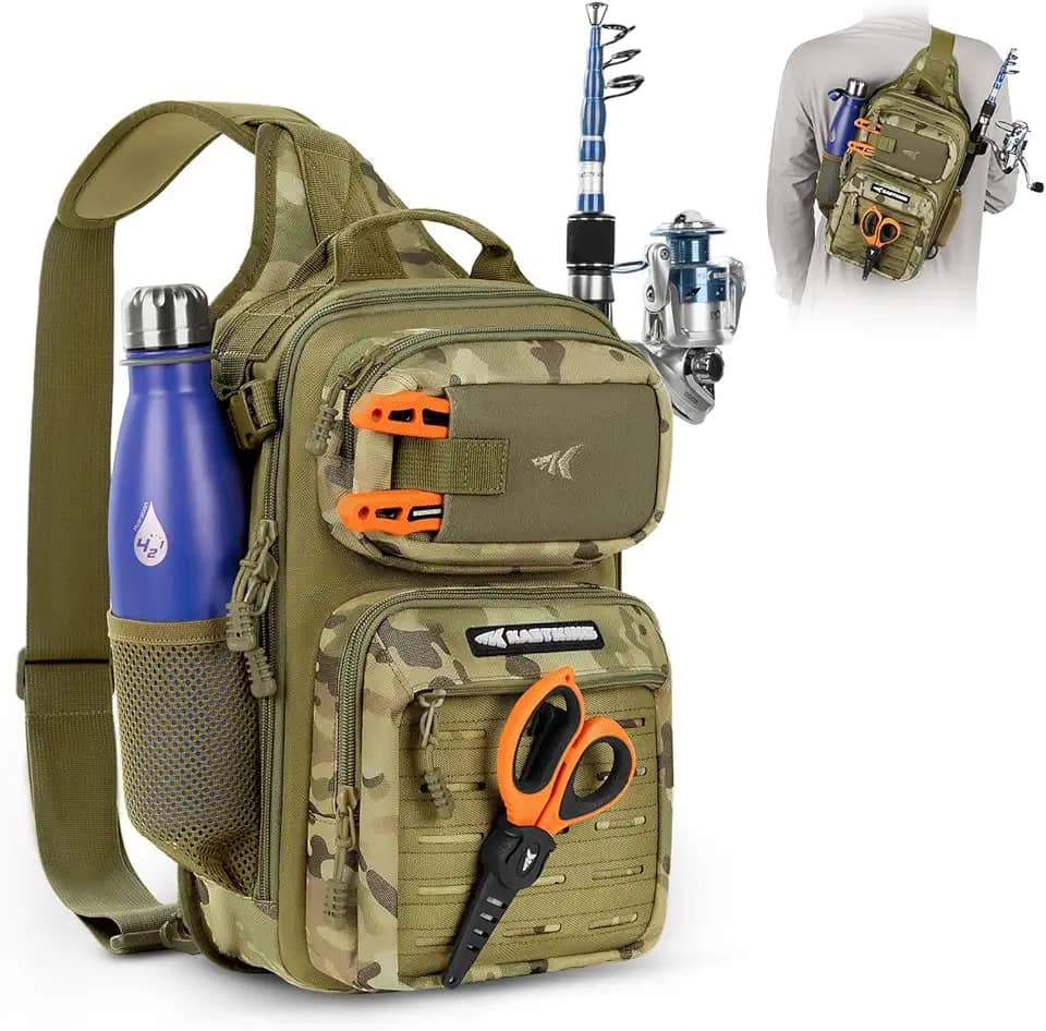 KastKing BlowBak Mochila tática para equipamentos de pesca tipo bandoleira - Mochila de pesca leve Storge, equipamento de pesca e equipamento, presente para homens